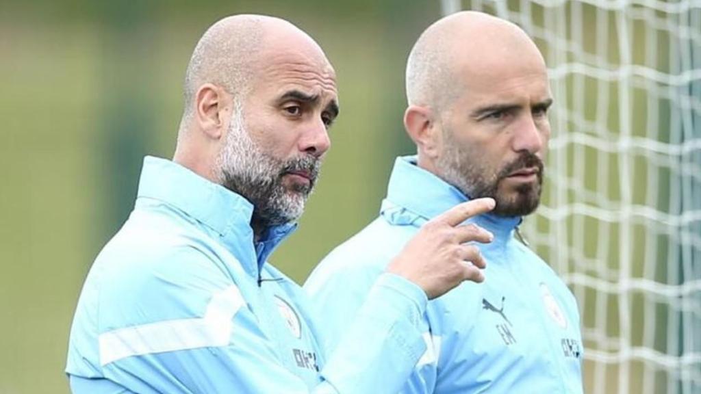 Enzo Maresca, al costat de Pep Guardiola, en un entrenament del City