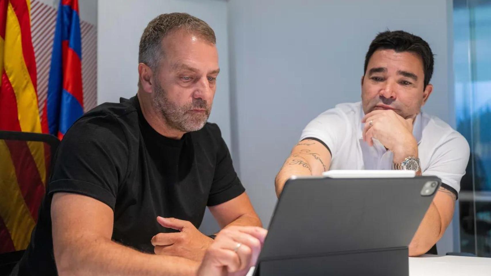 Hansi Flick y Deco trabajan en la Ciutat Esportiva Joan Gamper