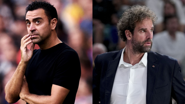 Xavi Hernández y Roger Grimau, en un montaje