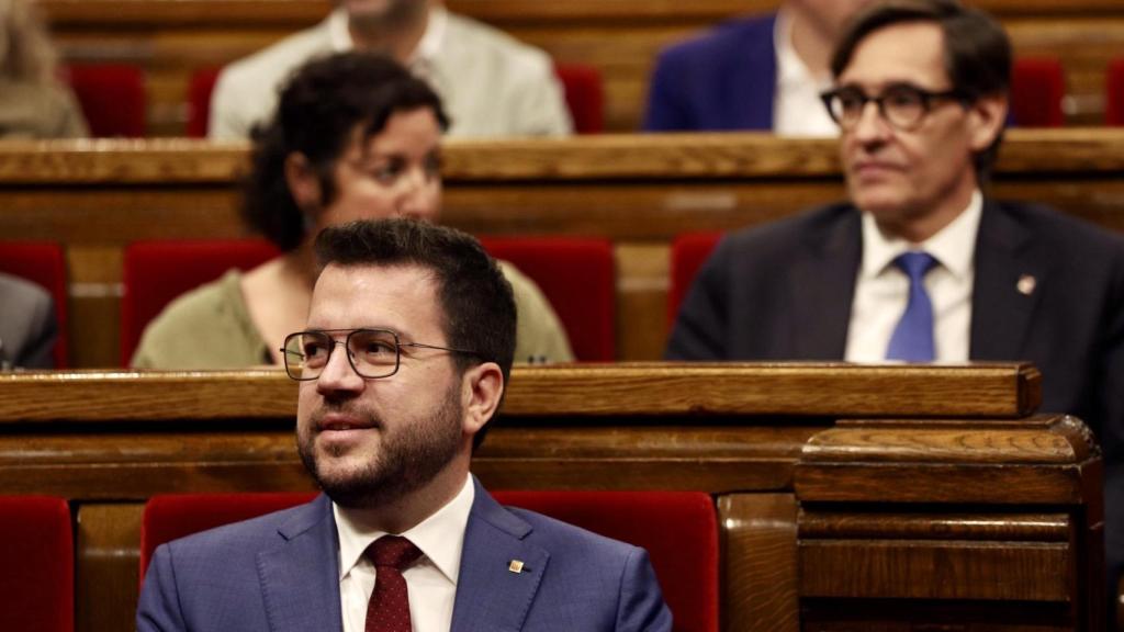 El presidente en funciones, Pere Aragonés, presente en la sesión de este miércoles