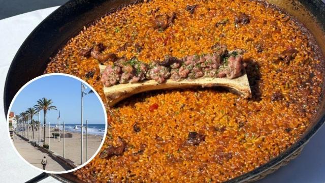 Fotomontaje paella del Casinet y playa de Sant Salvador
