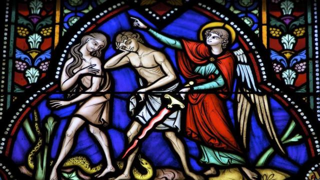 Adán y Eva expulsados del Paraiso. Catedral de San Miguel y de Santa Gúdula, Bruselas