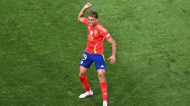 El jugador Lamine Yamal celebra su gol en la semifinal de la Eurocopa