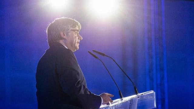 Carles Puigdemont, en un acto de campaña de Junts+ por las elecciones del 12 de mayo