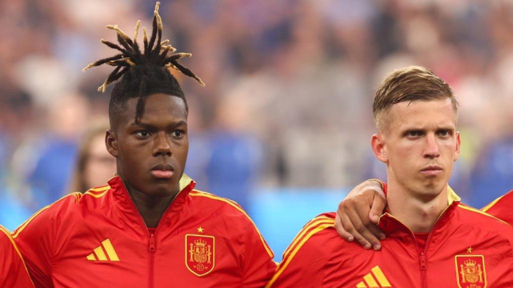 Lamine Yamal, Nico Williams y Dani Olmo con la selección española