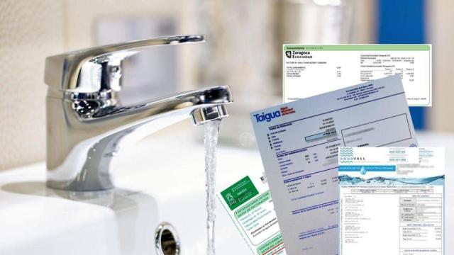 Grifo de agua abierto con recibos
