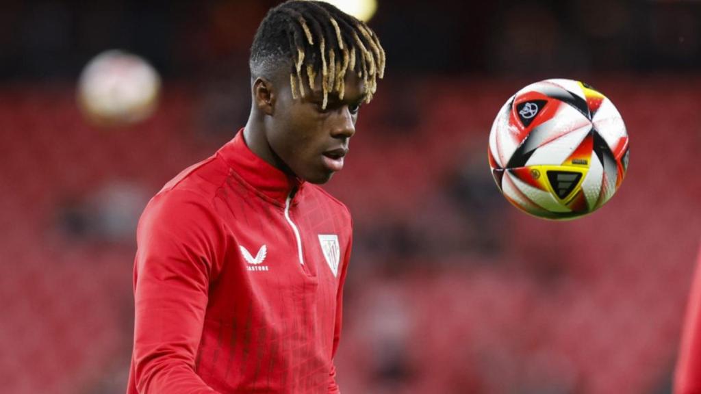 Nico Williams, durante un entrenamiento del Athletic Club