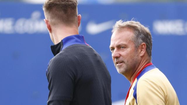 Hansi Flick y Ter Stegen, en el entrenamiento previo al Valencia-Barça