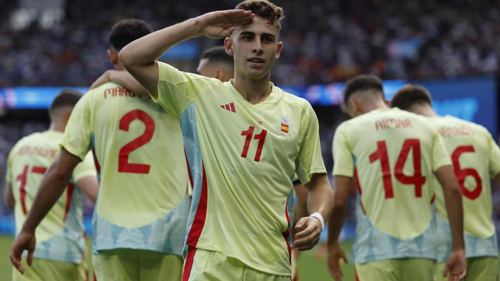 Fermín López celebra un gol a la final dels Jocs Olímpics
