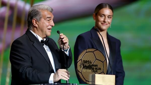 Joan Laporta y Aitana Bonmatí, en el Balón de Oro