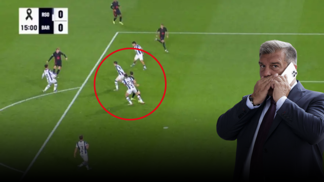 El fuera de juego de Lewandowski y Joan Laporta en un fotomontaje