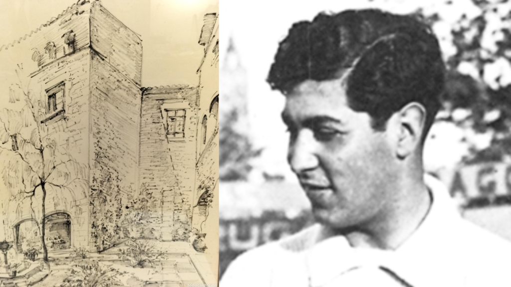 Luis Reñé con una de sus obras