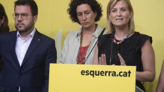 Raquel Sans, miembro de NEN, el expresidente del Govern, Pere Aragonès, y la exsecretaria general de ERC, Marta Rovira