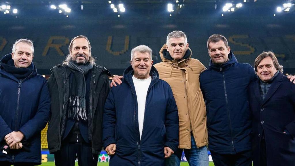 Riudalbas, Camps, Laporta, Masip, Soler y Barbany, en el estadio del Borussia Dortmund