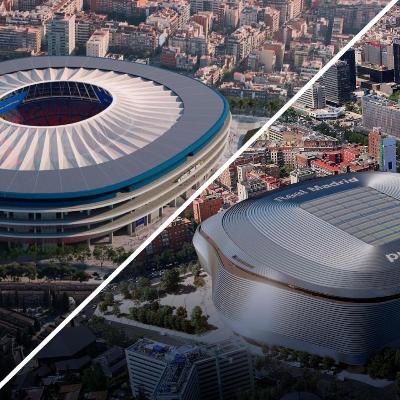El Camp Nou y el Santiago Bernabéu, cara a cara en un fotomontaje
