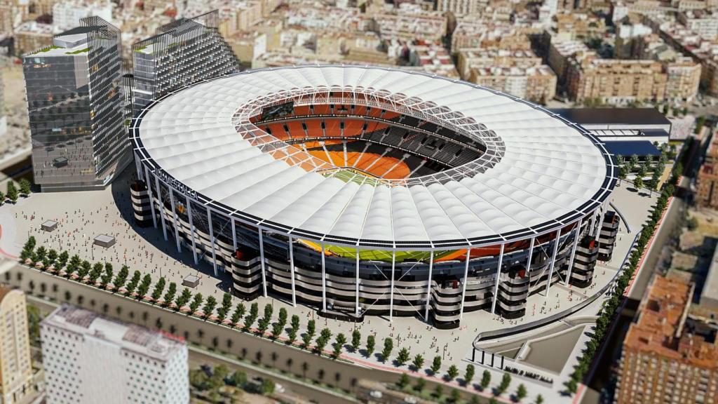 'Render' del Nou Mestalla, amb una coberta similar a la que en un principi tenia el Camp Nou