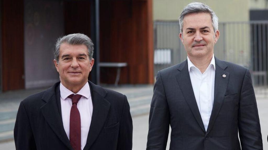 Joan Laporta, Víctor Font i Toni Freixa, en la campanya electoral de les eleccions presidencials de 2021