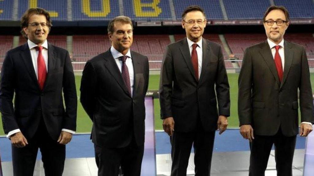 Toni Freixa, Joan Laporta, Josep Maria Bartomeu i Agustí Benedito, a les eleccions presidencials de 2015