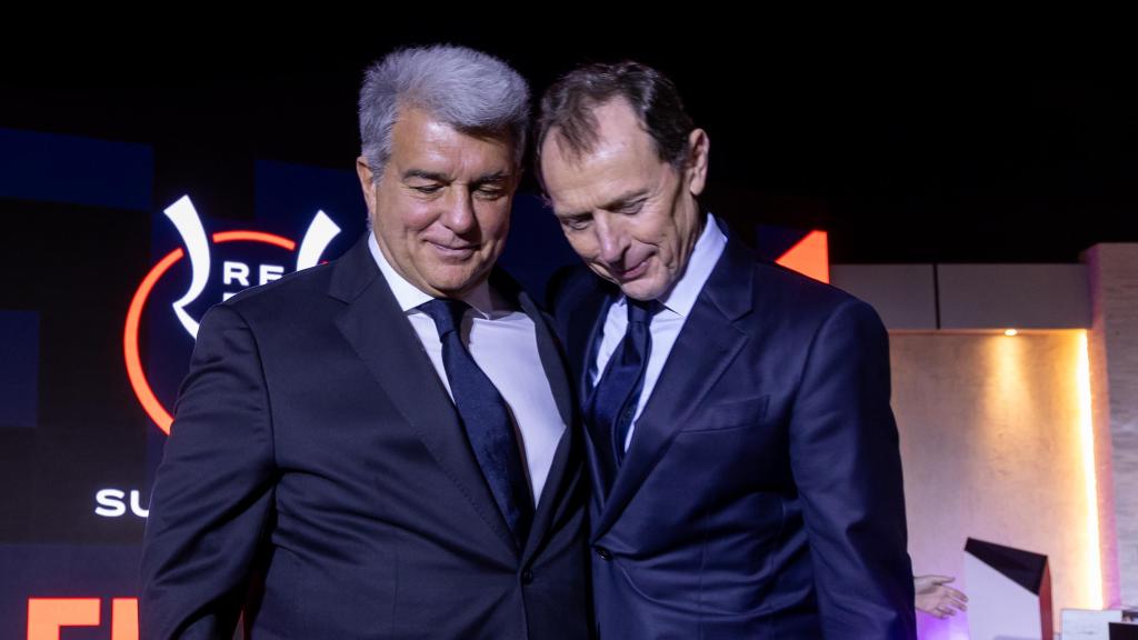 Joan Laporta y Emilio Butragueño, en la recepción del consulado español en Arabia Saudí