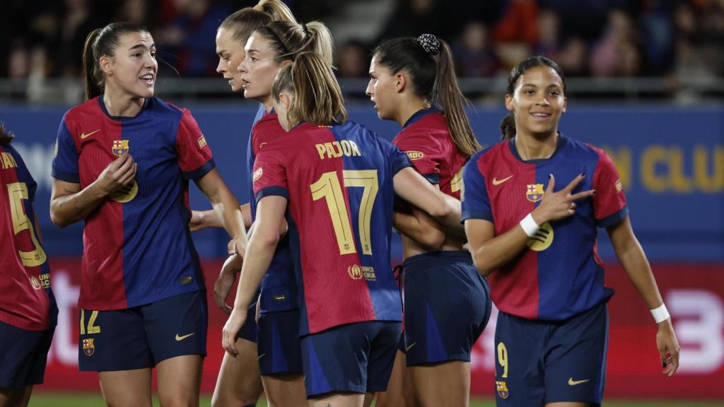 Vicky López festeja su gol con el Barça Femenino ante el Levante Badalona