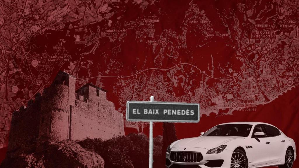 Montaje con el mapa del triángulo Cubelles, Cunit, Calafell, donde vienen de 'retiro' los narcos internacionales