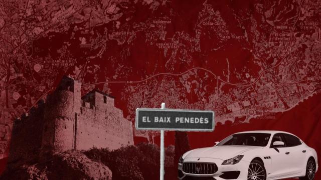 Montaje con el mapa del triángulo Cubelles, Cunit, Calafell, donde vienen de 'retiro' los narcos internacionales