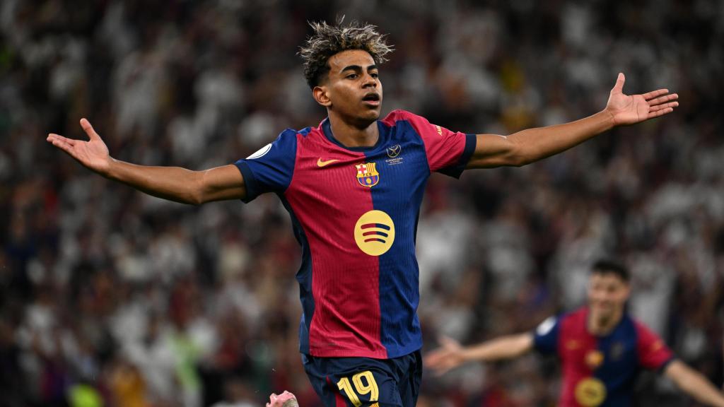 Lamine Yamal celebra el seu golàs contra el Reial Madrid a la final de la Supercopa