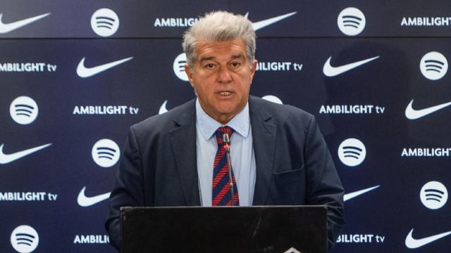Joan Laporta, presidente del Barça, en una rueda de prensa celebrada en la Ciutat Esportiva