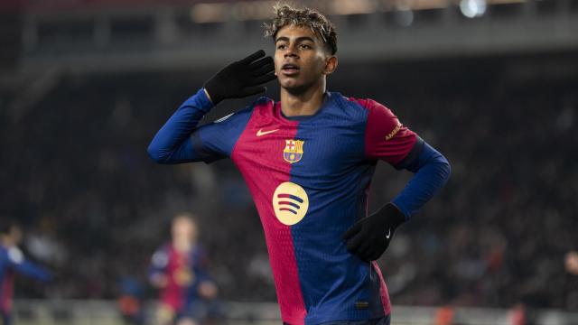 Lamine Yamal celebra un gol anulado durante el Barça-Betis