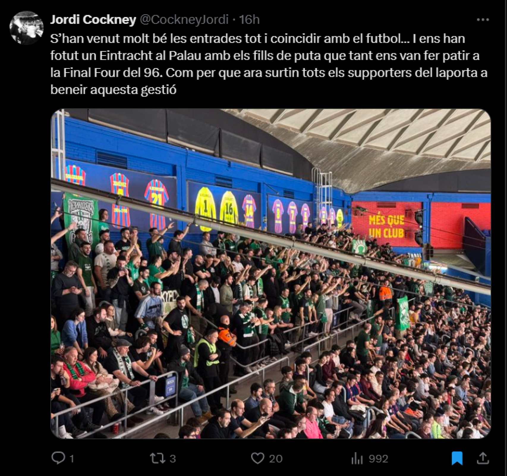 Nos han hecho un Eintracht, dice un aficionado que asistió al Barça-Panathinaikos