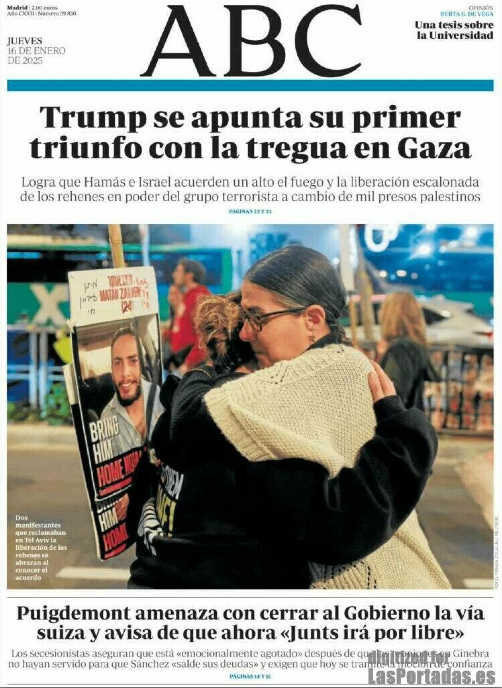 Portada Abc a 16 de enero de 2025