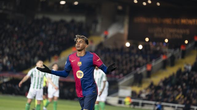 Lamine Yamal celebra su gol contra el Real Betis Balompié en Copa del Rey
