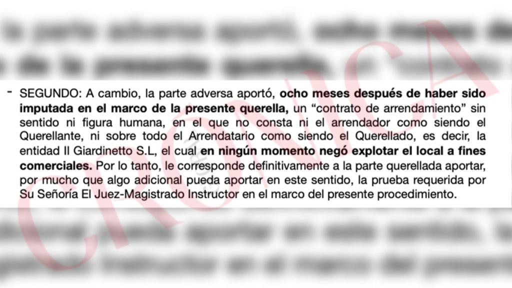 Parte de un escrito de alegaciones presentado por la defensa del perjudicado