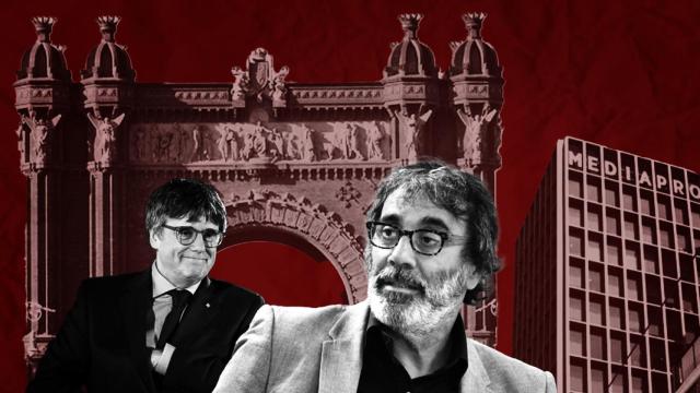 El expresidente Carles Puigdemont junto con el presidente de Mediapro Tatxo Benet