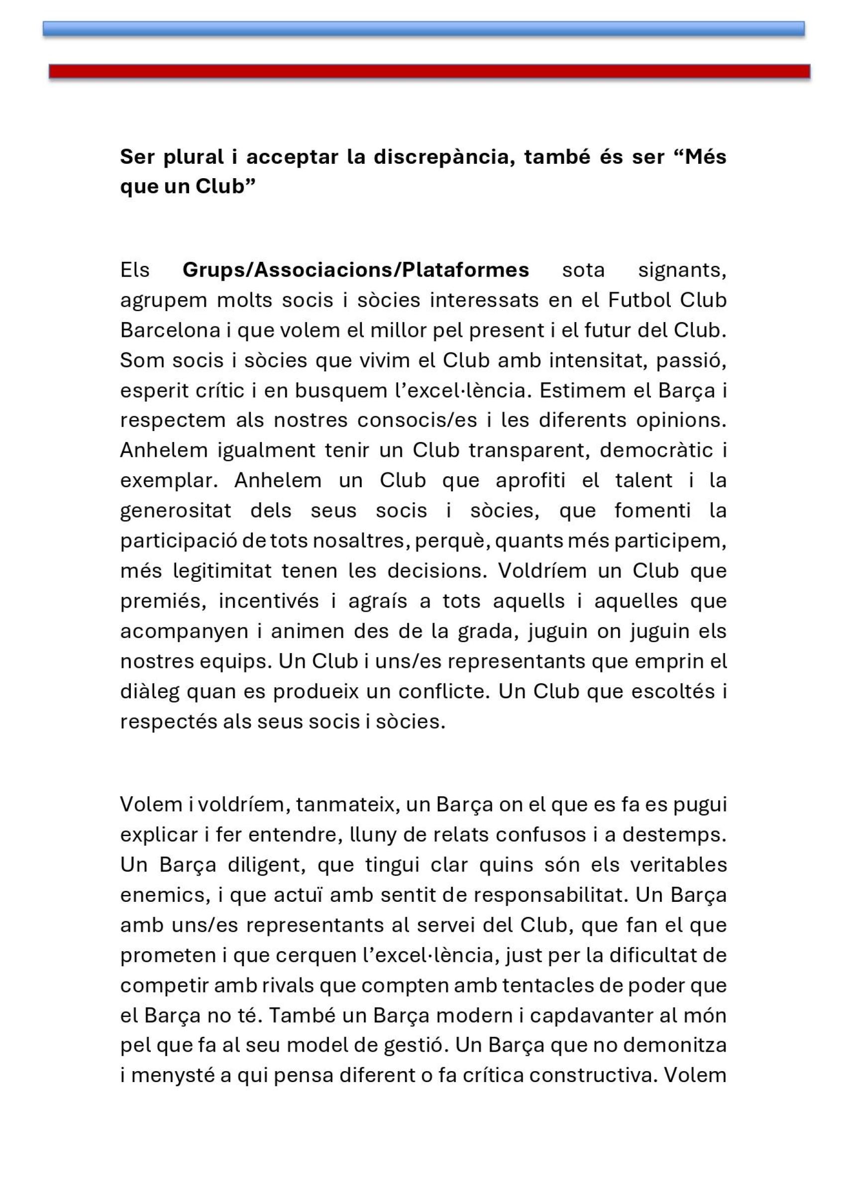 Comunicado de los grupos de oposición y de opinión en respuesta a Laporta (1)