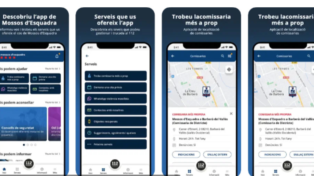 Capturas de pantalla de la nueva app de Mossos d'Esquadra