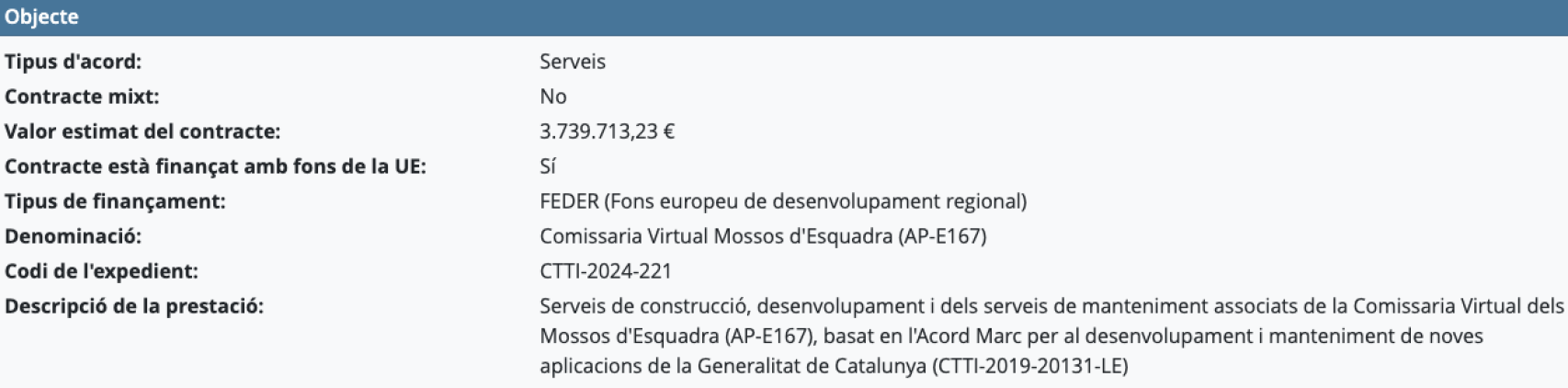 Captura de la formalización del contrato