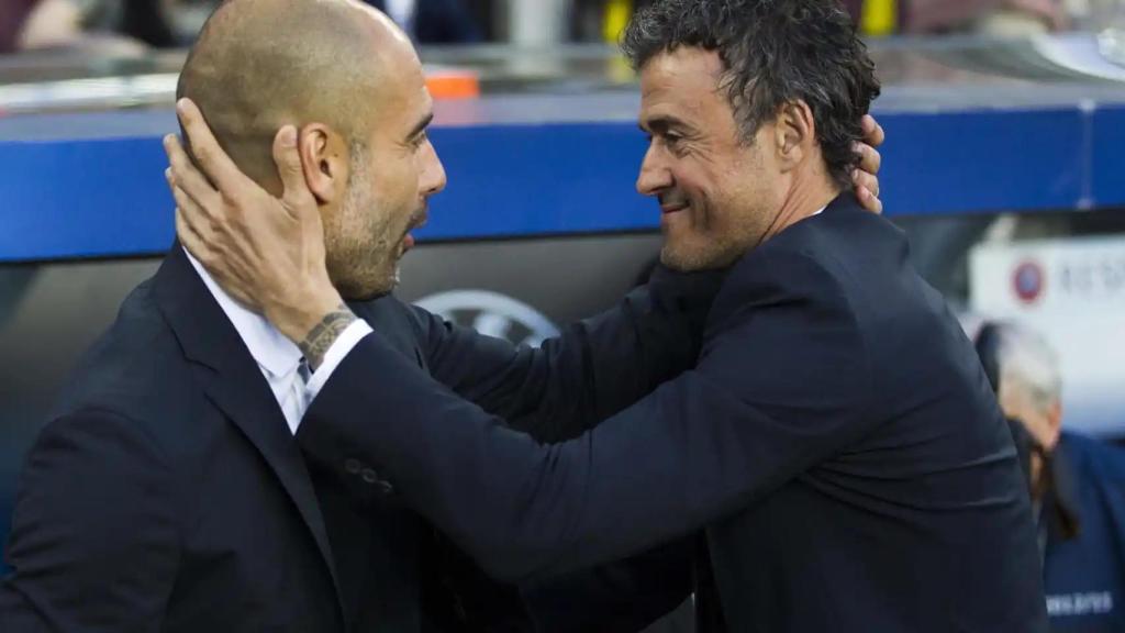 Pep Guardiola y Luis Enrique, en un duelo en Champions, cuando el asturiano entrenaba al Barça