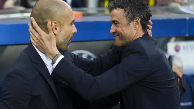 Pep Guardiola y Luis Enrique, en un duelo en Champions, cuando el asturiano entrenaba al Barça