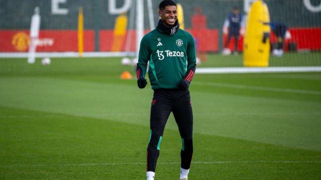 Marcus Rashford, durante un entrenamiento con el Manchester United