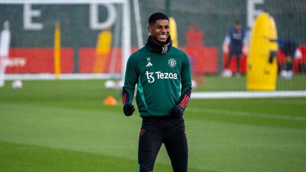 Marcus Rashford, durante un entrenamiento con el Manchester United