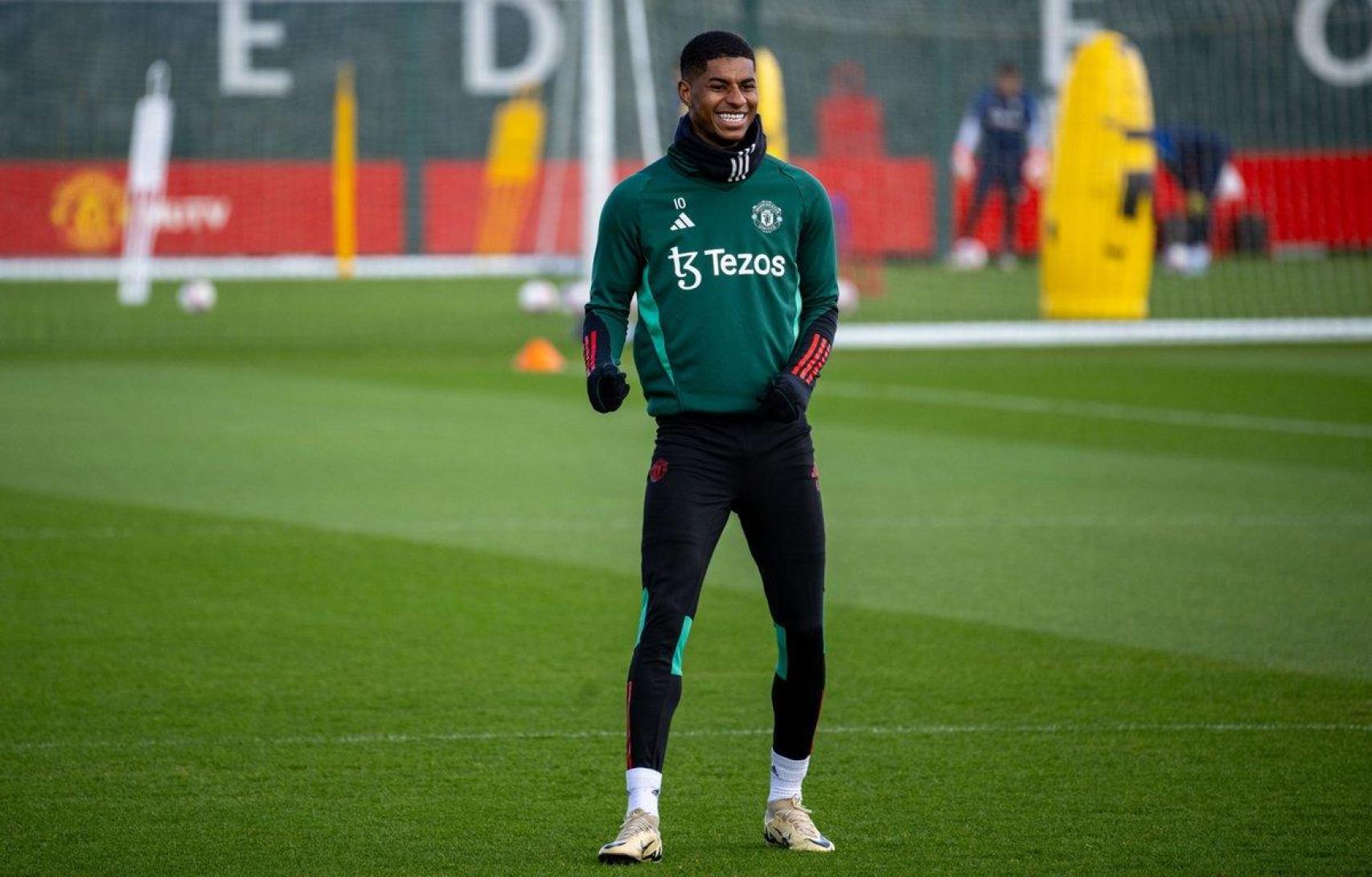 Marcus Rashford, durante un entrenamiento con el Manchester United