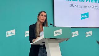 Míriam Nogueras, en rueda de prensa en la sede de Junts en Barcelona