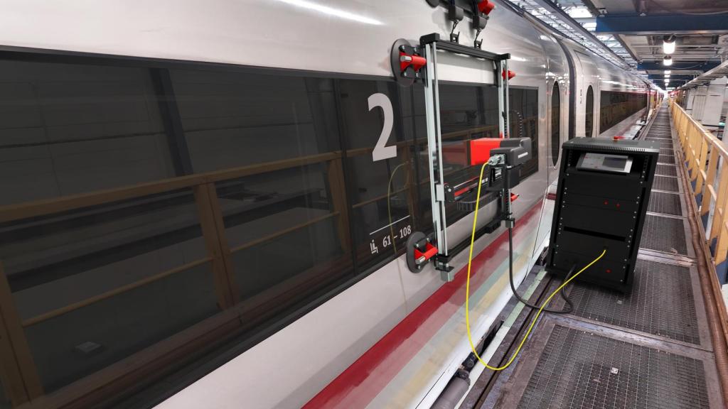 Máquina láser que hace la ablación del vidrio para mejorar la conectividad 5G en el vagón