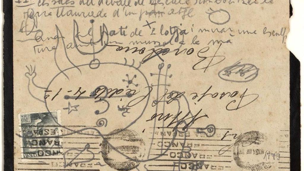 Autorretrato en un sobre con el sello de Franco