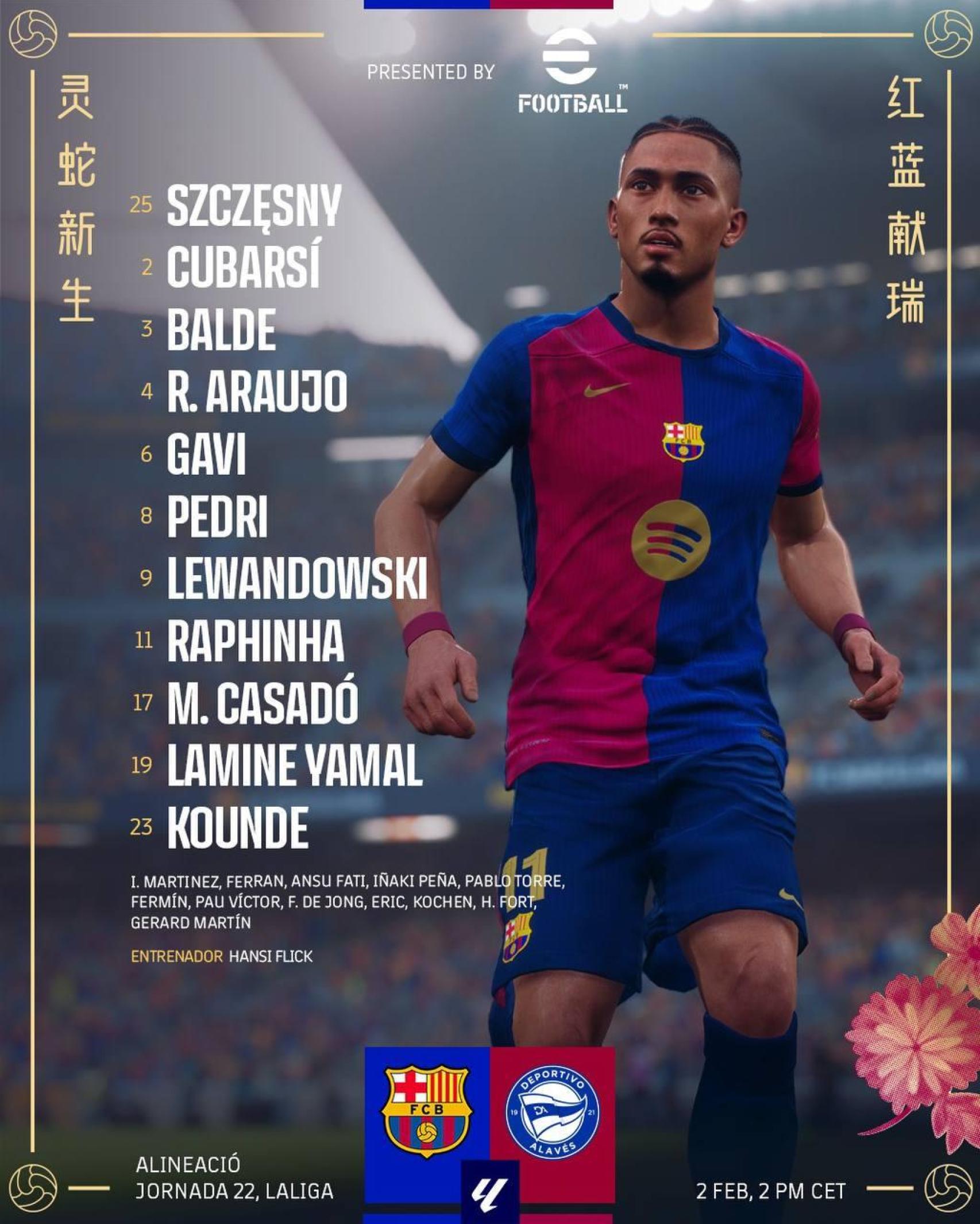 Alineación del Barça para el partido contra el Alavés en Liga