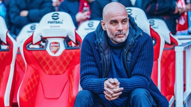 Pep Guardiola, entrenador del Manchester City, antes del partido contra el Arsenal