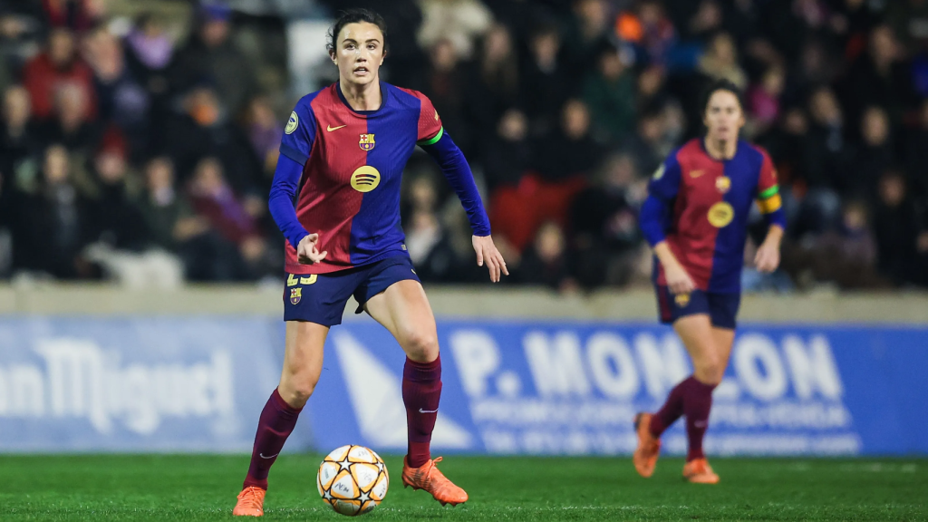 Ingrid Engen controla un balón en el partido entre Barça Femenino y AEM Lleida de Copa Catalunya