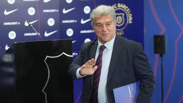 Joan Laporta, presidente del Barça, antes de una rueda de prensa en la Ciutat Esportiva