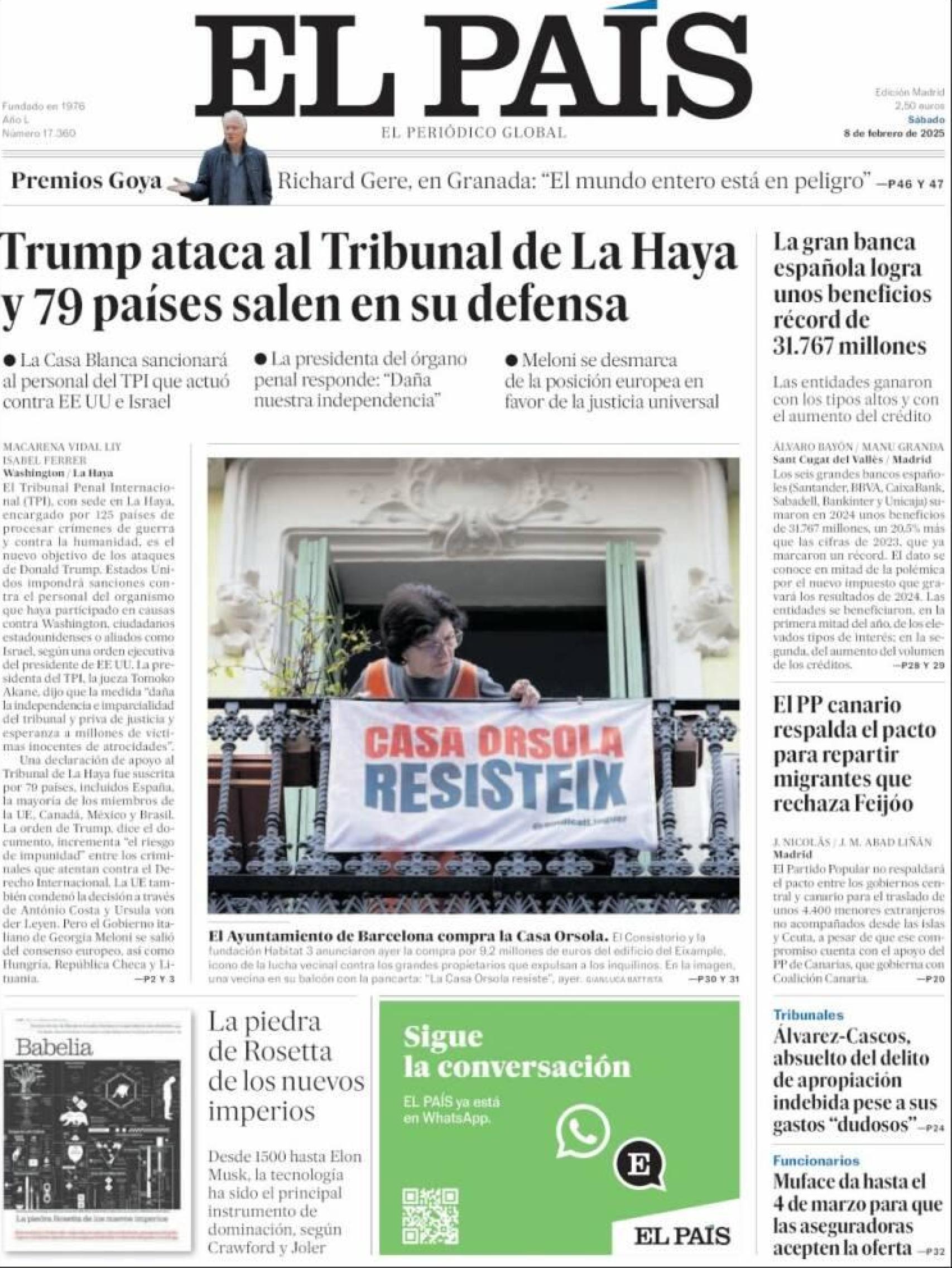 Portada de 'El pais' del 8 febrero